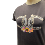Lucky Horseshoe Ladies Charcoal AWW SS Graphic Shirt ON SALE