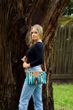 Tooled Leather Turquoise Saddle Blanket Crossbody Handbag