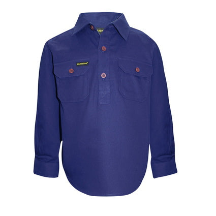 Royal Blue Half Button Long Sleeve 100% Cotton Nungar Boys Workshirt ON SALE