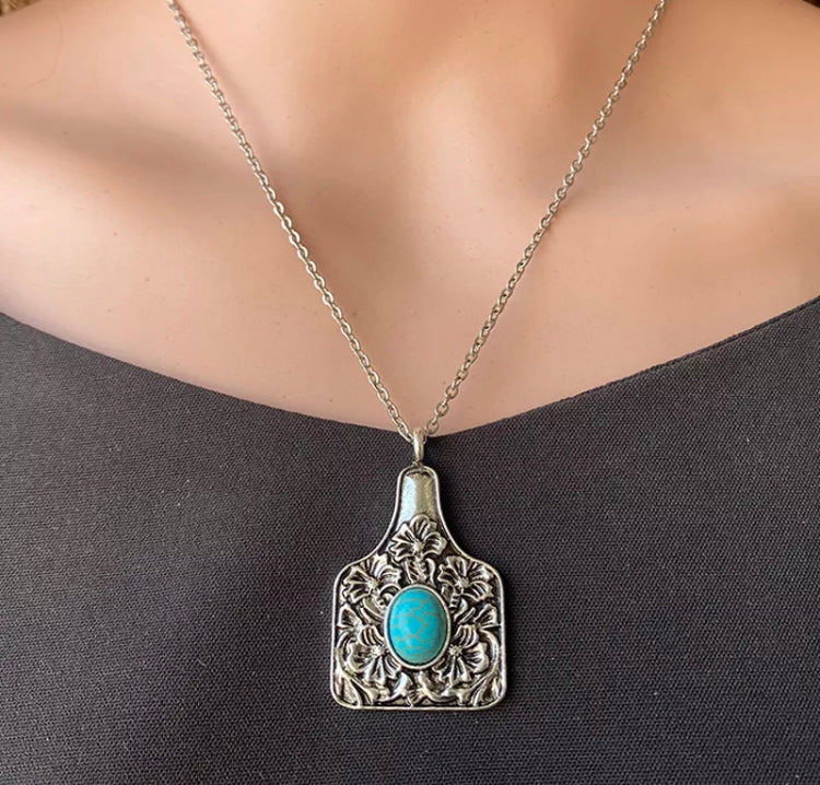 Silver necklace deals turquoise stone