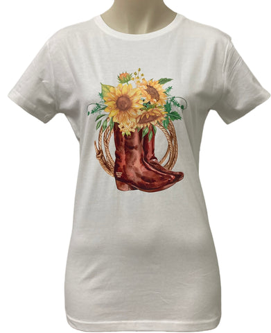 Sunflower Boots Ladies White AWW SS Graphic Shirt ON SALE