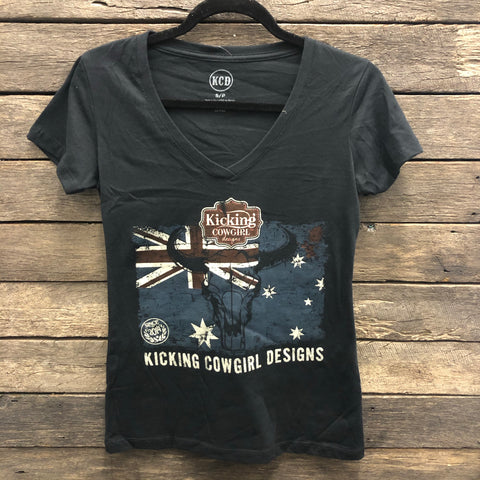 KCD Black Short Sleeve Aussie Flag V Neck T-Shirt ON SALE