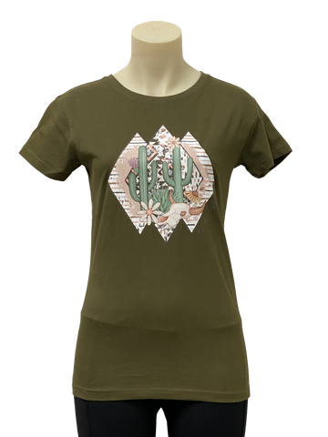 Desert Days Ladies Olive AWW SS Graphic Shirt ON SALE