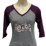Beautiful Crazy Teen Girls Plum/Grey AWW 3/4 Sleeve Graphic Shirt ON SALE