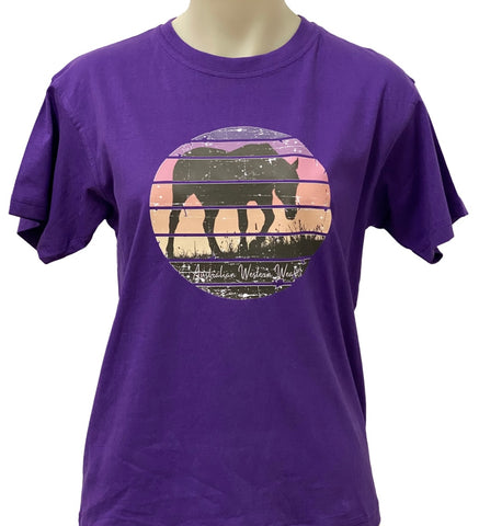Sunset Horse Teen Girls Purple AWW SS Graphic Shirt ON SALE