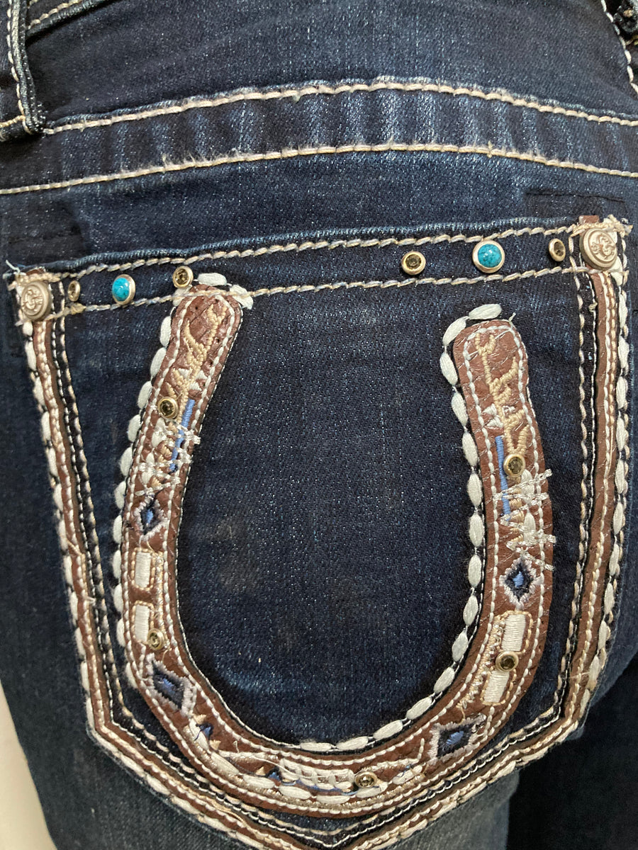 Leather Horseshoe Plus Size Fit Grace In LA Jeans NEW Dusty Diamonds