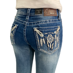 Harlequin Sequin Feathered Longhorn Grace In LA Mid-Rise Bootcut Jeans NEW