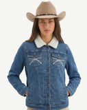 Womens Embroided Denim Sherpa Jacket