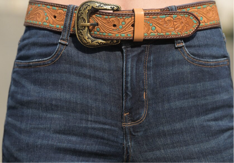 Turquoise Stitch Genuine Leather Belt