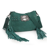 Wrangler Teal Fringe Buckle Collection Crossbody Bag