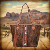 Brown Hair On Hide Genuine Leather Trinity Ranch Tote Handbag