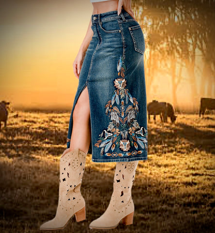 Lainey Western Grace In LA Denim Skirt