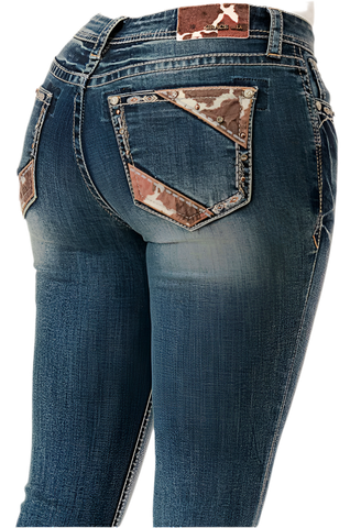 Moo Print Long Leg Grace In LA Easyfit Mid Rise Bootcut Jeans