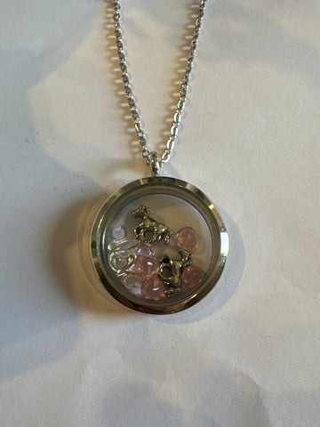 Love Horses Light Pink Swarovski Silver Necklace