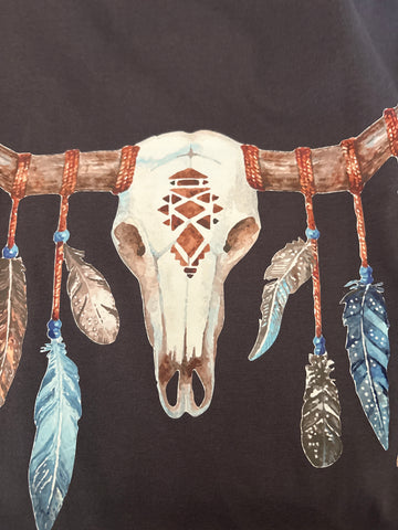 Blue Longhorn Feather Ladies Graphic Shirt