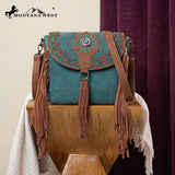 Montana West Turquoise Embroidered Collection Saddle / Crossbody Handbag
