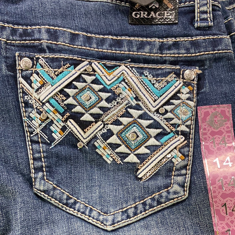 Turquoise Aztec Plus Size Fit Grace In LA Jeans NEW