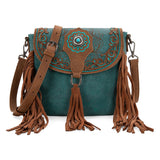 Montana West Turquoise Embroidered Collection Saddle / Crossbody Handbag