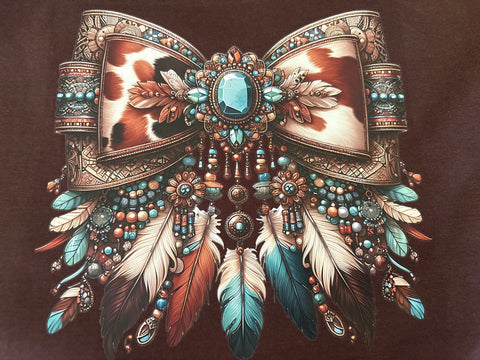 Dusty Diamonds Western Feather Bow Graphic Shirt