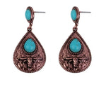 Copper Longhorn Teardrop Western Fashion Earrings