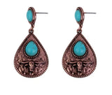 Copper Longhorn Teardrop Western Fashion Earrings