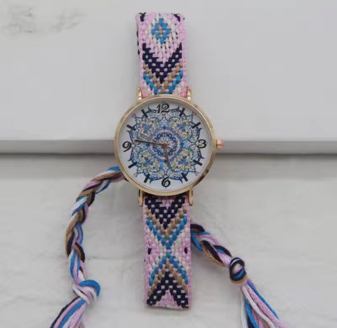 Woven Slide Bracelet Watch -  Pink
