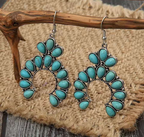Turquoise Stone Squash Blossom Earrings