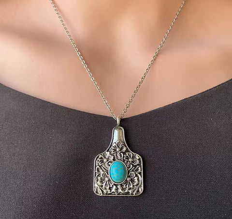 Larger Turquoise Stone Tag Necklace