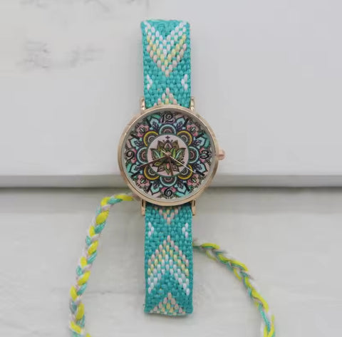 Woven Slide Bracelet Watch -  Green