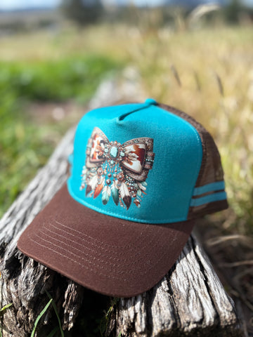 Dusty Diamonds Western Feather Bow Trucker Cap