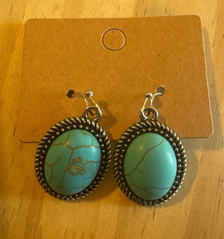 Oval Turquoise Stone Western Earrings