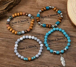 4 Set Feather Charm Stretch Bracelet