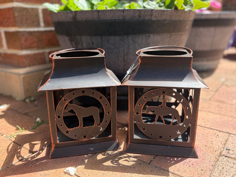 Rustic Metal Horse Lanterns Set