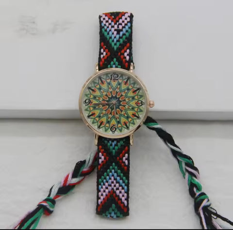 Woven Slide Bracelet Watch -  Black Multi