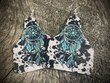 Dreamcatcher Cow Print Cattle Tag Earrings