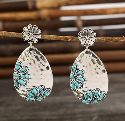 Flower Turquoise Stone Western Earrings