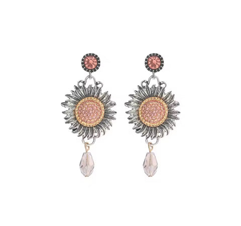 Sunflower Pink Rhinestone Earrings