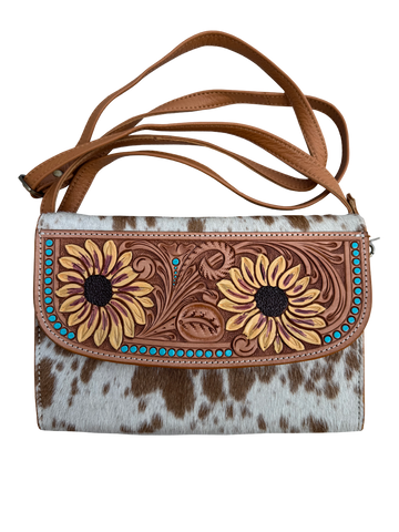 Sunflower Genuine Cowhide Crossbody Handbag