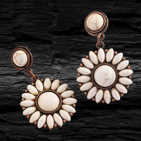 White Stone Stud Drop Copper Earrings
