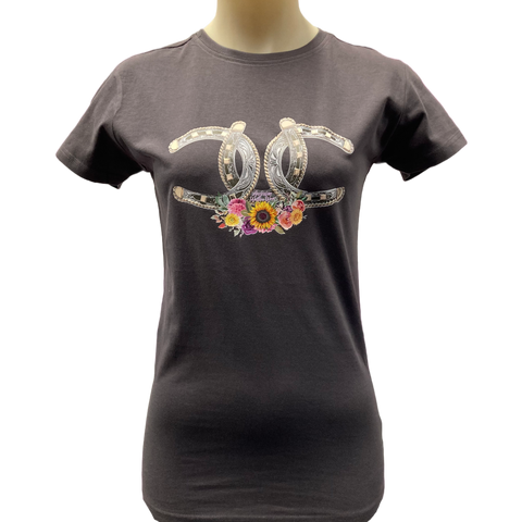 Lucky Horseshoe Ladies Charcoal AWW SS Graphic Shirt