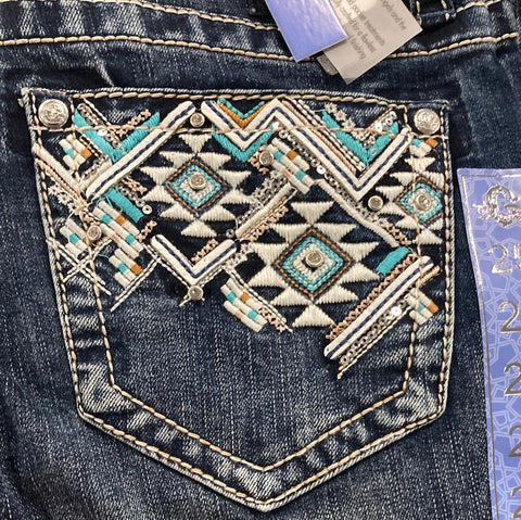 Turquoise Aztec Plus Size Fit Grace In LA Jeans NEW