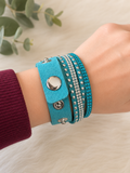 Turquoise Rhinestone Leather Strap Bracelet