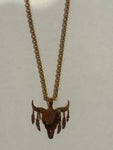 Feather Cow Skull Gold Necklace