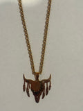 Feather Cow Skull Gold Necklace