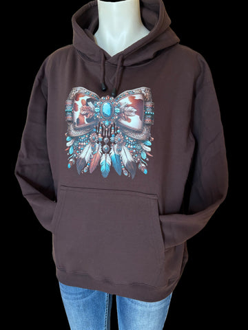 Dusty Diamonds Western Feather Bow Ladies Hoodie