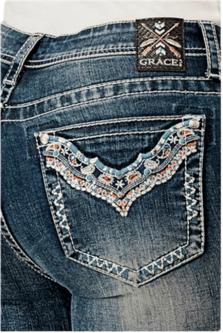 Theodora Turquoise Stud Grace In LA Easyfit Mid Rise Bootcut Jeans