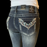 Theodora Turquoise Stud Grace In LA Easyfit Mid Rise Bootcut Jeans
