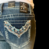 Theodora Turquoise Stud Grace In LA Easyfit Mid Rise Bootcut Jeans