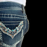 Theodora Turquoise Stud Grace In LA Easyfit Mid Rise Bootcut Jeans