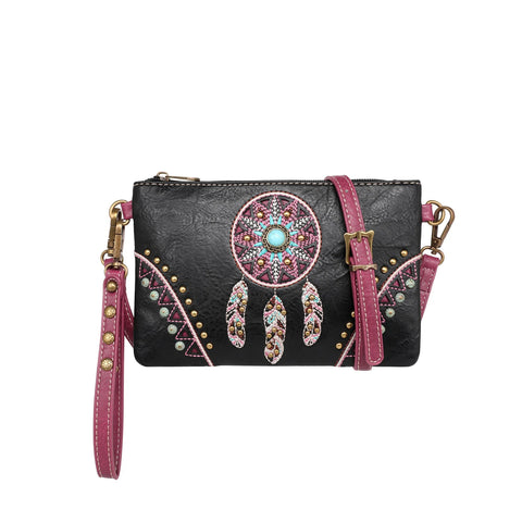 Black Dreamcatcher Embroidered Collection Montana West Clutch/Crossbody Bag